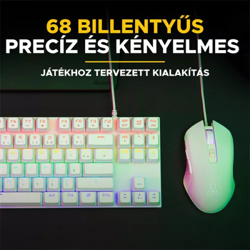 The G-Lab Gaming kit - 2 in 1 COMBO HYDROGEN W/HU (TKL billentyűzet, egér, 6200 DPI, RGB, USB-A, fehér, magyar)