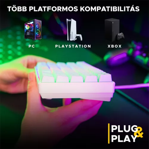 The G-Lab Gaming kit - 2 in 1 COMBO HYDROGEN W/HU (TKL billentyűzet, egér, 6200 DPI, RGB, USB-A, fehér, magyar)