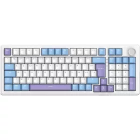   The G-Lab Vezeték nélküli Gamer Billentyűzet - KEYZ ELITE 400 WB/US (RGB, 2,4Ghz+BT+Wired, 8000Hz, USB, fehér-kék angol)