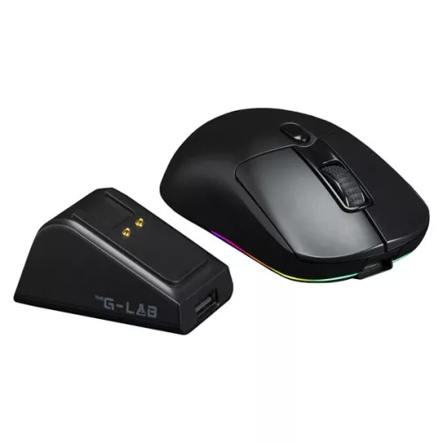 The G-Lab Vezeték nélküli Gamer Egér - KULT TITAN PRO B (12000 DPI, Pixart PAW 3311, USB/2,4Ghz/Bluetooth, RGB, dokkoló)