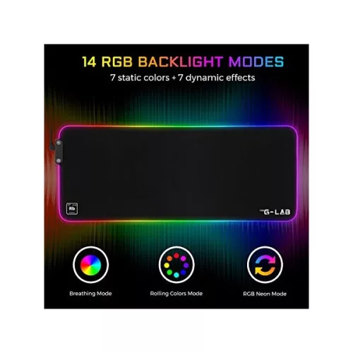 The G-Lab Egérpad - PAD RUBIDIUM (800x300x3mm; fekete, extra USB, vízálló, RGB LED) csomagolás sérült!