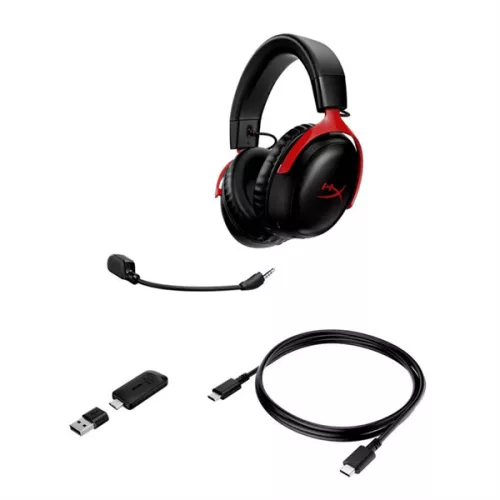 HyperX Fejhallgató - Cloud III Wireless (Vezeték nélküli, USB, fekete/piros)