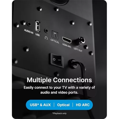 Majority Hangszóró 2.0 - D50X Fekete (60W, Bluetooth 5.3, USB, AUX, HDMI ARC, RCA, USB, Optikai, Távírányító)