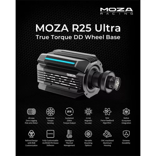 Moza Racing kiegészítő - R25 Ultra Bázis (Direct Drive, True Torque, 21Nm, 21bit encoder, RGB)