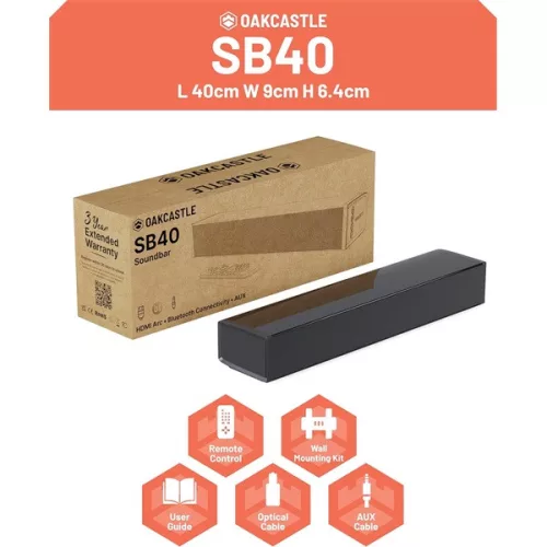 Oakcastle Hangszóró Soundbar - SB40 (60W, Bluetooth 5.0, HDMI ARC, AUX, Optikai, Távírányító)