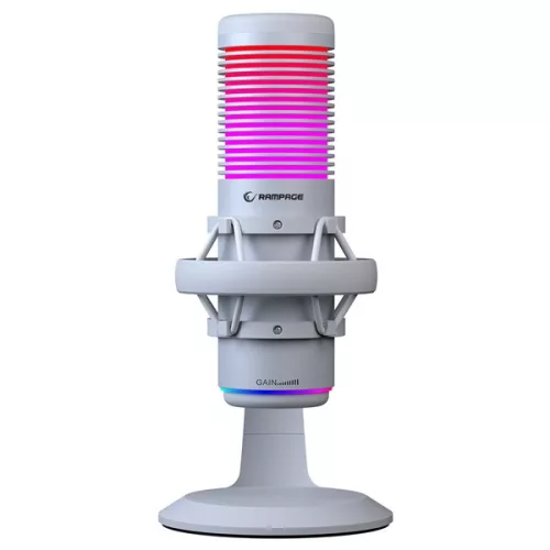 Rampage Mikrofon - BEMOL (USB, PC/MAC/Android, zajelnyomó, állvány, fehér, 2m kábel, RGB)