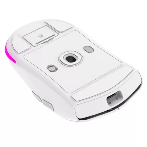 Rampage Vezeték Nélküli Egér - PROTE M5 PRO (Pixart PAW3395, Huano 80M, 26000 DPI, 500mAh, 6 gomb, RGB, Type-C, fehér)