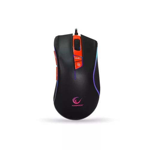 Rampage Egér Gamer - SMX-R9 Plus (Avago 3050, 4000DPI, 6 gomb, makro, RGB LED, harisnyázott kábel, fekete)