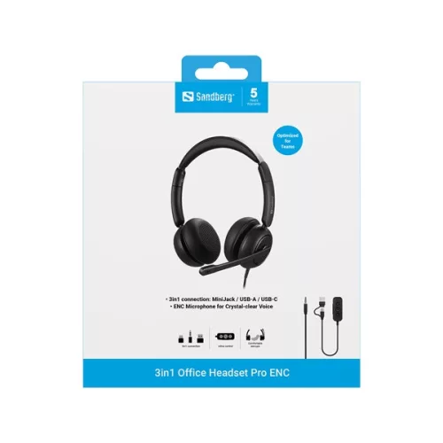 Sandberg Fejhallgató - 3in1 Office Headset Pro ENC