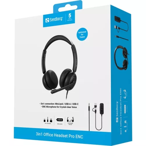 Sandberg Fejhallgató - 3in1 Office Headset Pro ENC