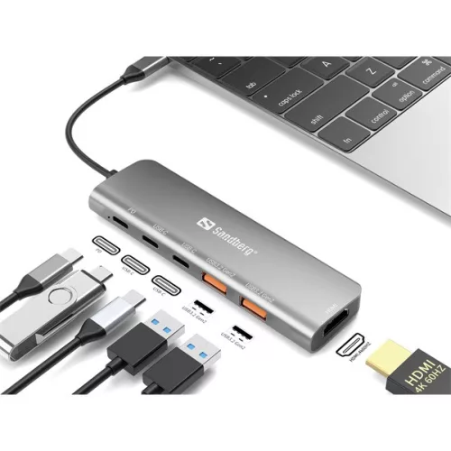 Sandberg Notebook Dokkoló - USB-C Dock HDMI + 2xUSB-A + 2xUSB-C + PD100W