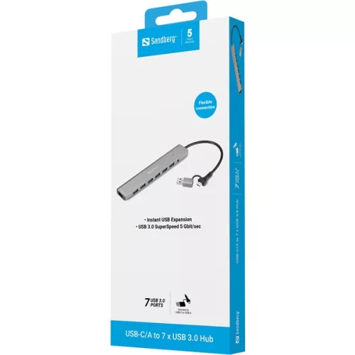 Sandberg USB Hub - USB-C/A to 7 x USB 3.0 Hub