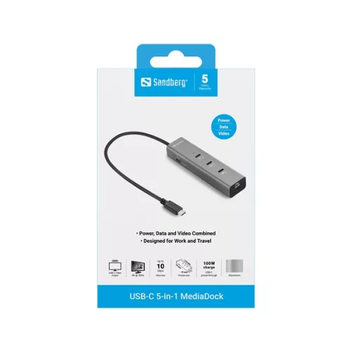 Sandberg Notebook Dokkoló - USB-C 5-in-1 MediaDock