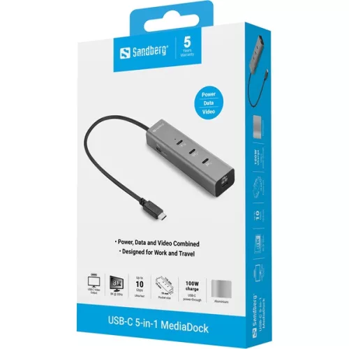 Sandberg Notebook Dokkoló - USB-C 5-in-1 MediaDock