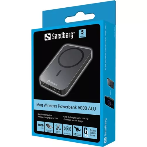 Sandberg Akkubank - Mag Wireless Powerbank 5000 ALU