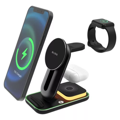 S-Link Vezeték nélküli töltő - SW-CWF117 (Magsafe Wireless charge 3 in 1, 15W, fekete)