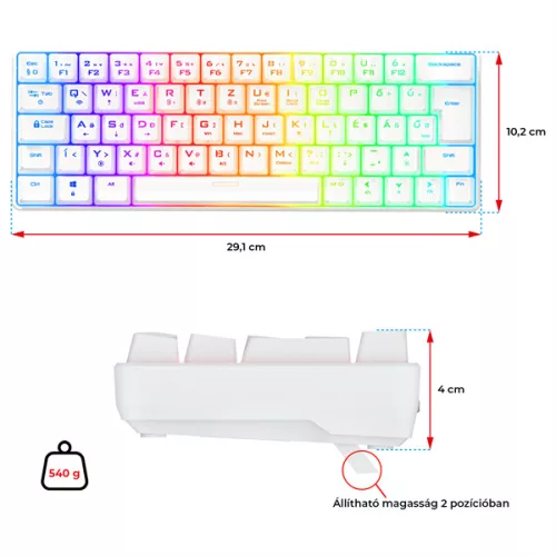 Spirit of Gamer Billentyűzet Mechanikus - XPERT K200 White  (TKL, SOG red, RGB LED,USB, anti-ghosting, fehér, magyar)