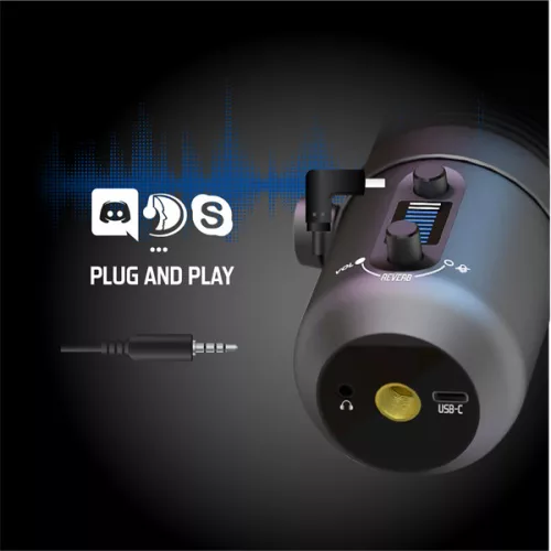 Spirit of Gamer Mikrofon - EKO 900 (USB, Cardioid, Omnidirekcionális, Beépített Jack csatlakozó, zajszűrés, fekete)