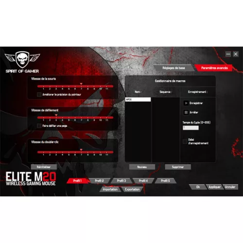 Spirit of Gamer Egér Vezeték nélküli - ELITE-M20 Wireless (4800DPI, 1000Hz, 6 gomb, Omron, harisnyázott kábel, fekete)