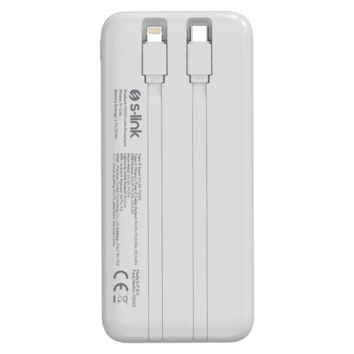 S-Link Powerbank - IP-G16L 10000mAh (3x Type-C, Lightning, 20W PD, led, fehér)