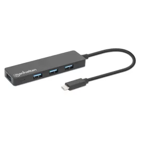   Manhattan USB HUB - 4db USB 3.0 Type-C Hub, USB-C Male to 4db USB-A Females, Fekete