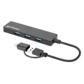   Manhattan USB HUB - 4db USB 3.0 Type-C / Type-A Combo Hub, USB-C Male és USB-A Male to 4 db USB-A Females, Fekete
