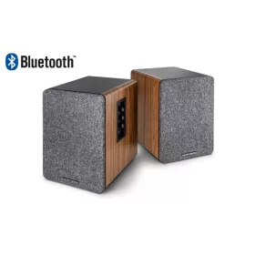   WaveMaster Hangszóró 2.0 - BASE (30W RMS, Bluetooth, RCA, Barna fa és szürke)