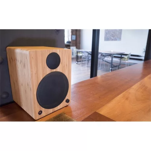 WaveMaster Hangszóró 2.0 - CUBE MINI NEO Bamboo (36W RMS, Bluetooth, 3,5mm jack, RCA, Toslink, Távírányító, Bambusz)