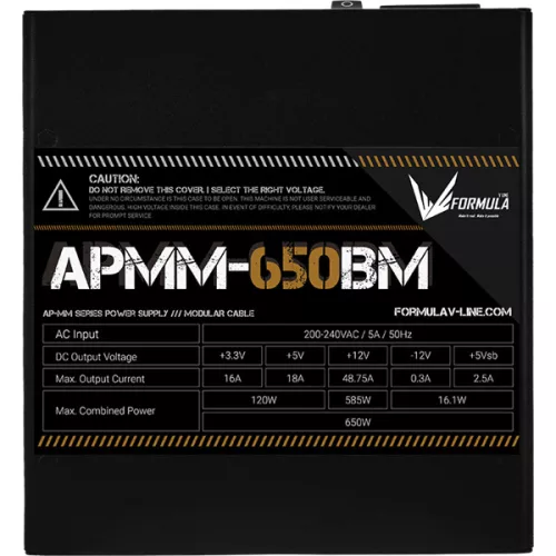 Formula Tápegység 650W - APMM-650BM (80 Plus Bronze, ATX3.1/PCIe 5.1, Aktív PFC, 14cm, Full Moduláris)