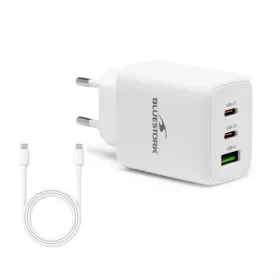   Bluestork Hálózati töltő - PW-65-CCA (2xUSB-C, USB-A, 65W, 2m kábel, fehér)