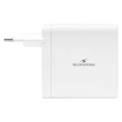 Bluestork Hálózati töltő - PW-NB-65-C-W (USB-C, USB-A, 65W, 1.8m kábel, Fehér)