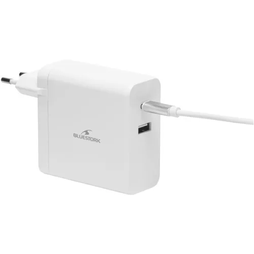 Bluestork Hálózati töltő - PW-NB-65-C-W (USB-C, USB-A, 65W, 1.8m kábel, Fehér)