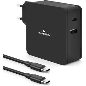  Bluestork Hálózati töltő - PW-NB-65-C (USB-C, USB-A, 65W, 1.8m kábel, Fekete)