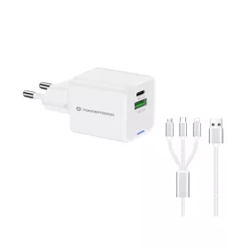   Conceptronic telefon töltő adapter+kábel - ALTHEA16W (USB-C+USB-A, 33W, 3in1 töltő kábel, fehér)