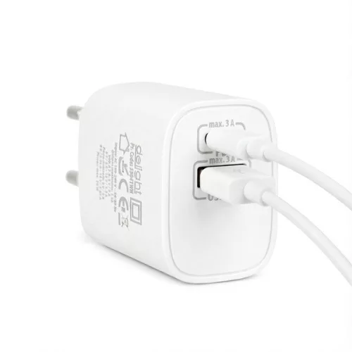 Delight Telefon töltő  - 1db Type-C + 1db USB PD20W gyorstöltéssel, Fehér