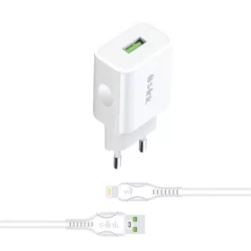   S-Link Hálózati töltő - AND-EC14B Lightning  (1db USB, 5V/1A, 5W, Lightning-USB 100cm adat+töltőkábel, fehér)