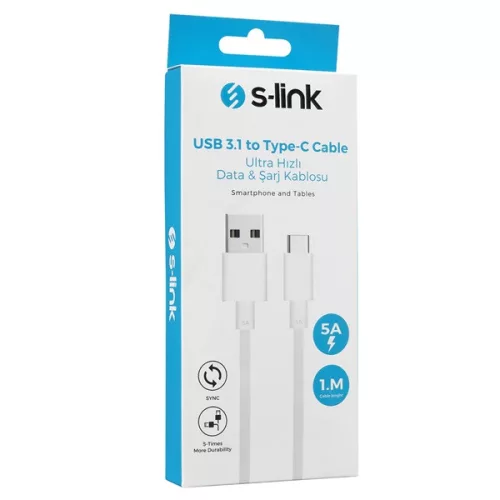 S-Link kábel - SW-C797 (5A, 12W, Gyorstöltés, Type-C, 100cm adat+töltőkábel, fehér)