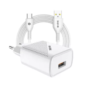   S-Link Hálózati töltő - SL-EC40T (1db USB, 5V/2.4A, 12W, Gyorstöltés, USB Type-C, 100cm adat+töltőkábel, fehér)