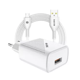   S-Link Hálózati töltő - SL-EC40M (1db USB, 5V/2.4A, 12W, Gyorstöltés, Micro-USB 100cm adat+töltőkábel, fehér)