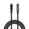 S-Link kábel - LCC-0100 (LED kijelző, 100W, Gyorstöltés, Type-C to Type-C 100cm adat+töltőkábel, fekete, fonott)