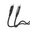 S-Link kábel - LCC-0100 (LED kijelző, 100W, Gyorstöltés, Type-C to Type-C 100cm adat+töltőkábel, fekete, fonott)