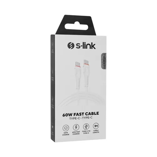 S-Link kábel - SL-X280E (3A, 60W, Gyorstöltés, Type-C to Type-C 100cm adat+töltőkábel, fehér)
