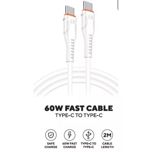 S-Link kábel - SW-C135 (3A, 60W, Gyorstöltés, Type-C to Type-C, adat+töltőkábel, 2m, fehér)