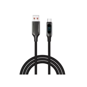   S-Link kábel - UC-066 (LED kijelző, 66W, Gyorstöltés, Type-C, 100cm adat+töltőkábel, fekete, fonott)