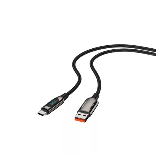 S-Link kábel - UC-066 (LED kijelző, 66W, Gyorstöltés, Type-C, 100cm adat+töltőkábel, fekete, fonott)