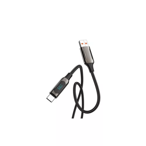 S-Link kábel - UC-066 (LED kijelző, 66W, Gyorstöltés, Type-C, 100cm adat+töltőkábel, fekete, fonott)