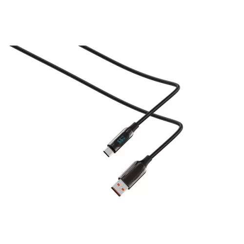 S-Link kábel - UC-066 (LED kijelző, 66W, Gyorstöltés, Type-C, 100cm adat+töltőkábel, fekete, fonott)
