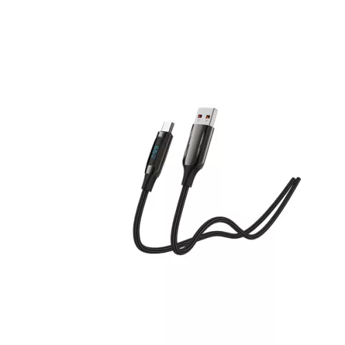S-Link kábel - UC-066 (LED kijelző, 66W, Gyorstöltés, Type-C, 100cm adat+töltőkábel, fekete, fonott)