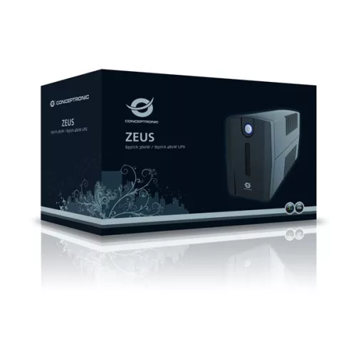 Conceptronic Szünetmentes  650VA - ZEUS01E (6x IEC C13, line-interaktív, RJ45 vonalvédelem, HID USB, fekete)