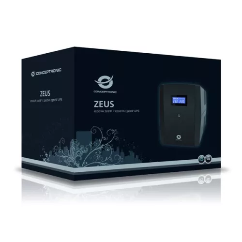 Conceptronic Szünetmentes  2200VA - ZEUS04EM (2x Schuko+ 3x IEC C13, line-interaktív, RJ45 vonalvédelem, HID USB)
